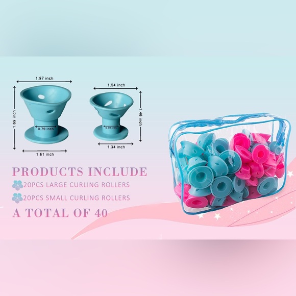 Bellapro Spool & Spiral Silicon Heatless Curler Reusable storage bag 40piece set - Picture 6 of 7